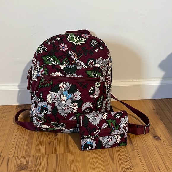 Vera Bradley Leighton backpack and Riley wallet in Bordeaux Blooms 1